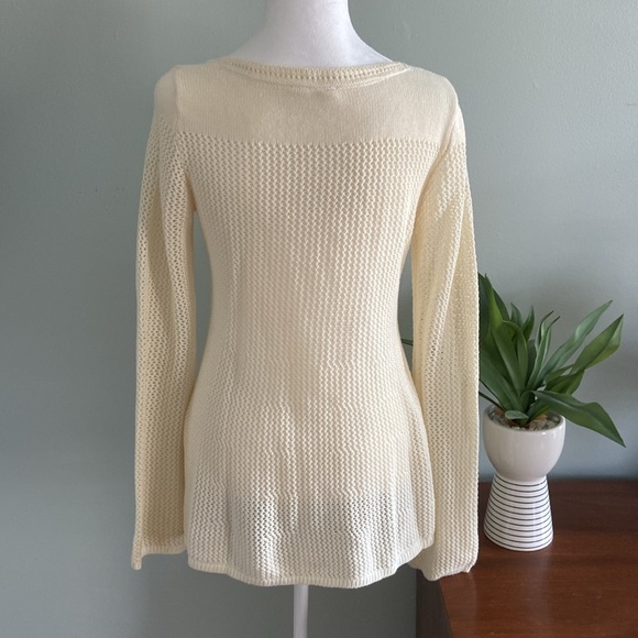 Anthropologie Moth Creamy Colored Open Weave Sweater with Coppery Detail… - Picture 5 of 8